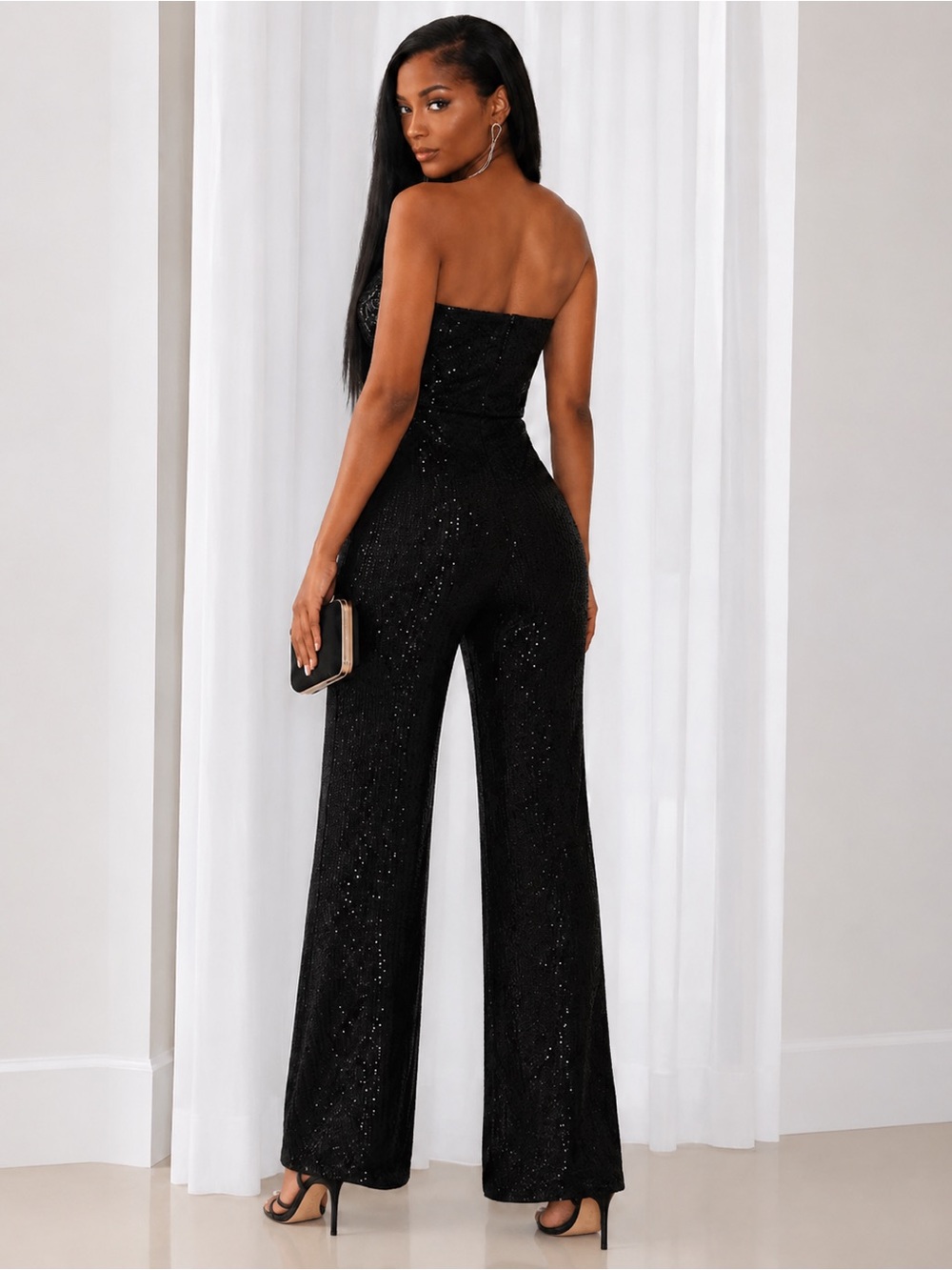 🆕 WILD FABLE Black Sequin Jumpsuit NWT Size XS Strapless - Picture 2 of 16